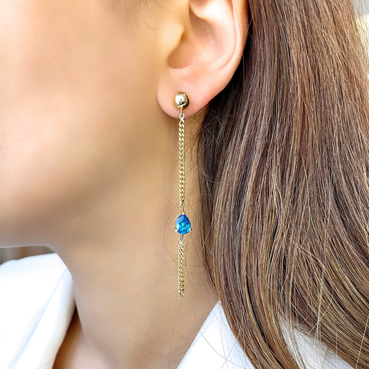 Thin Cartier Style Earring with Pear Turquoise Stone